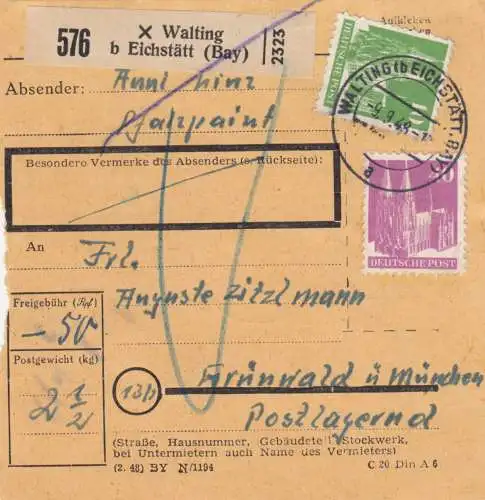 BiZone Paketkarte 1948: Walting nach Grünwald