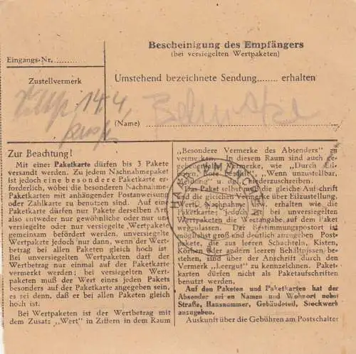 Carte de paquet 1948: Hanovre vers Putzbrunn