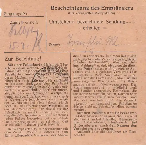 Carte de paquet 1948: Haßfurt après Haar près de Munich