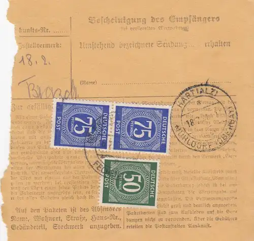 Carte de paquet 1948: Francfort vers Hart via Mühldorf-Land