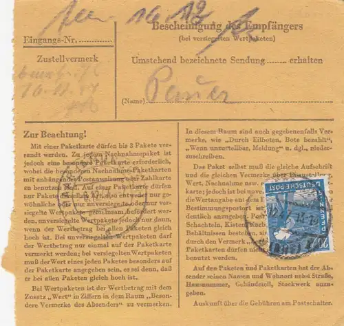 Paketkarte 1947: Wiesbaden nach Haar, Wertpaketkarte