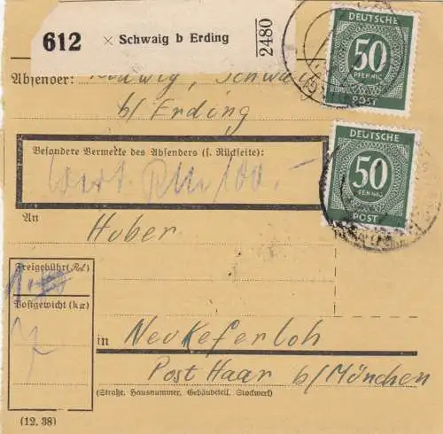 Paketkarte: Schwaig b. Erding nach Neukeferloh