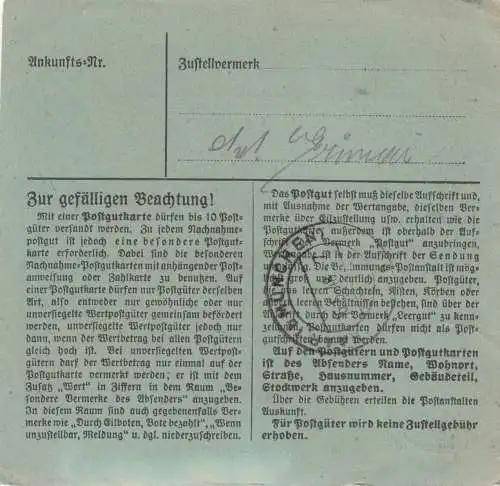 Paketkarte 1948: Tittmoning nach Haar, Frauenklinik, seltenes Formular