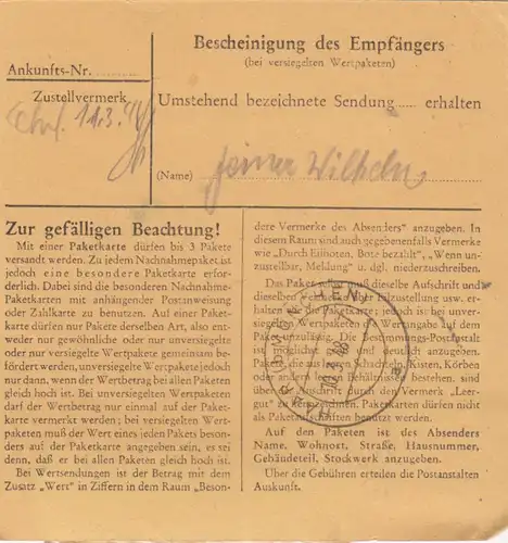 Carte de paquet 1948: Munich-Obermenzing après Haar b. Munich