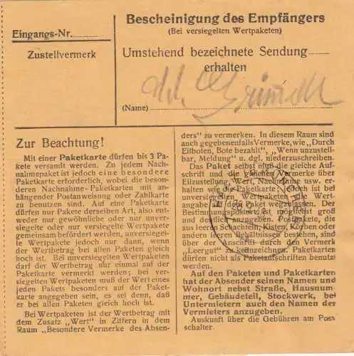 BiZone Paketkarte 1948: Oberammergau nach Eglfing-Haar, Pflegerin