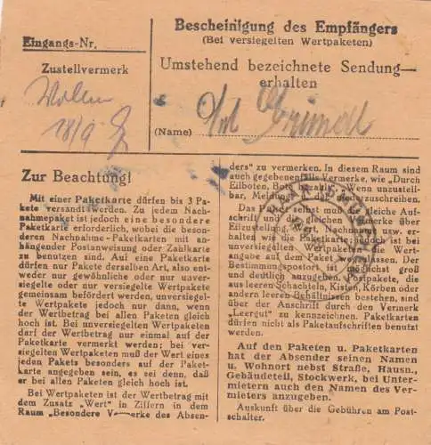 BiZone Paketkarte 1948: Fürstenfeldbruck nach Haar Eglfing
