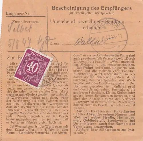 Carte de paquet 1947: Altötting vers Bad Feilnbach