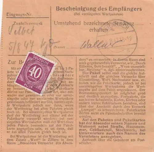 Carte de paquet 1947: Altötting vers Bad Feilnbach