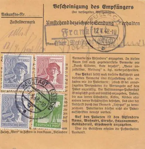 Paketkarte 1948: Neustadt nach Pullach bei München