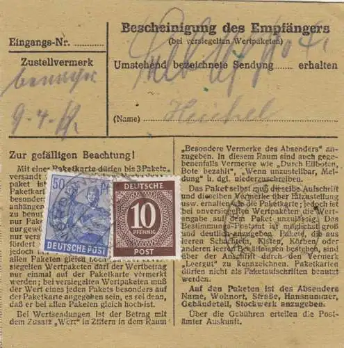 Paketkarte 1948: Nördlingen nach Putzbrunn