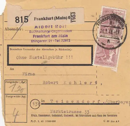 Paketkarte 1948: Frankfurt nach Teisendorf