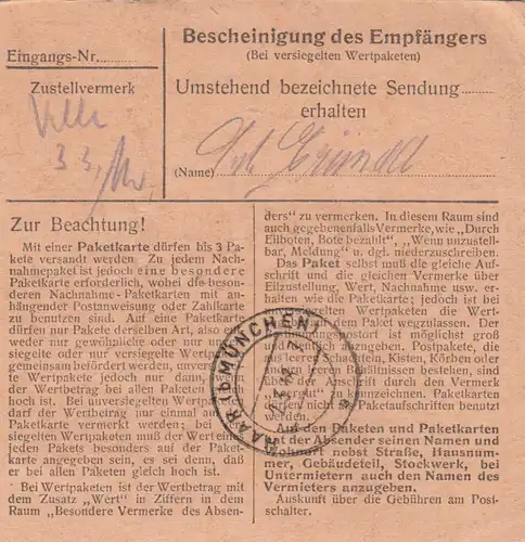 Carte de paquet 1948: Bad Reichenhall d'après Eglfing, Directionsbau