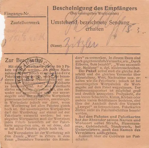 Carte de paquet 1948: Schwarzhofen/Nabburg après Haar/Munich
