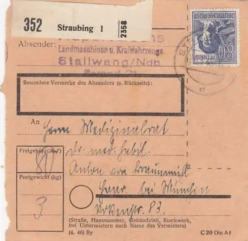 Paketkarte 1948: Straubing Landmaschinen nach Haar