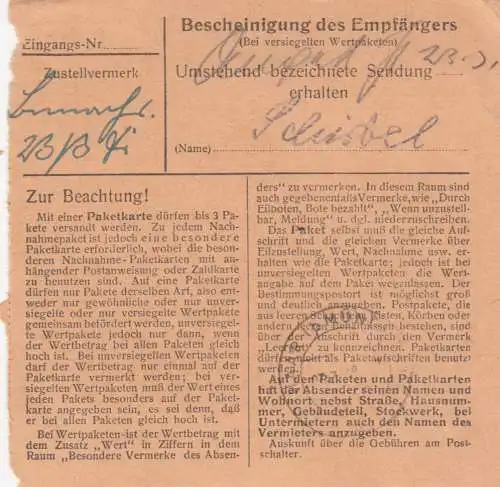 Paketkarte 1948: Straubing Landmaschinen nach Haar