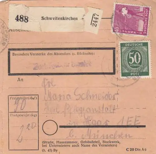 Carte de paquet 1948: Scissenkirchen selon Haar, centre de soins et de santé