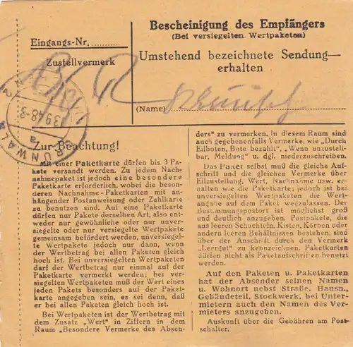 BiZone Paketkarte 1948: Buch a. Erlbach nach Neu-Grünwald