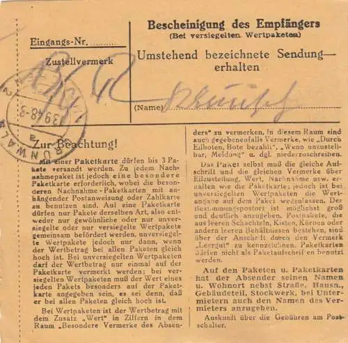 BiZone Paketkarte 1948: Buch a. Erlbach nach Neu-Grünwald