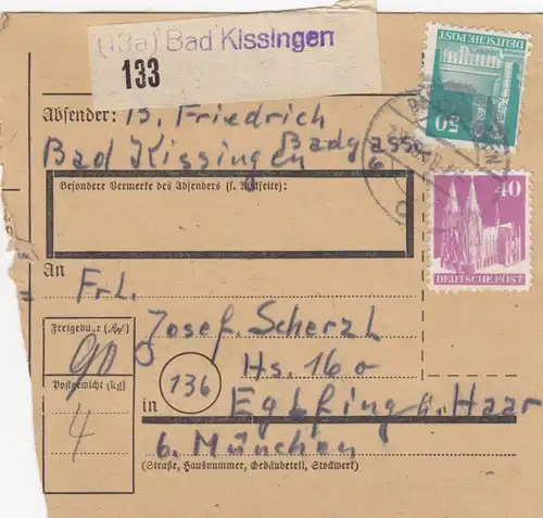 Carte de paquet BiZone 1948: Bad Kissingen près Eglfing Cheveux
