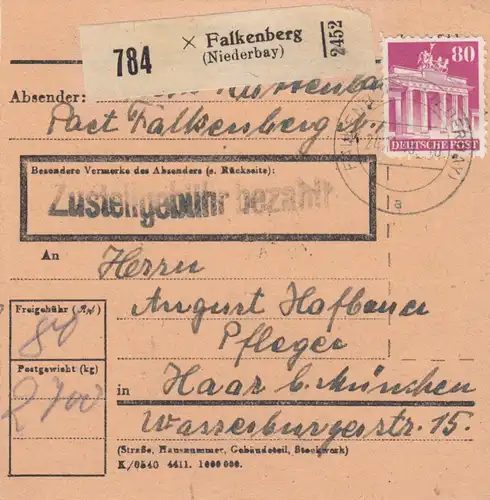 BiZone Paketkarte 1948: Falkenberg nach Haar bei München
