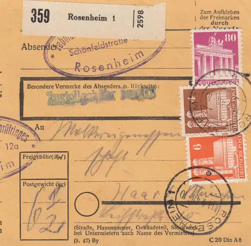 Carte de paquet BiZone 1948: Rosenheim vers Haar près de Munich