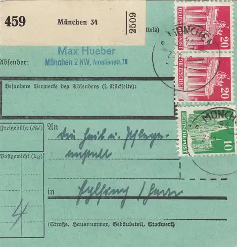 BiZone Paketkarte 1948: München nach Eglfing, seltenes Formular