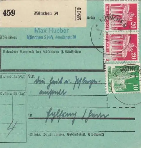 BiZone Paketkarte 1948: München nach Eglfing, seltenes Formular