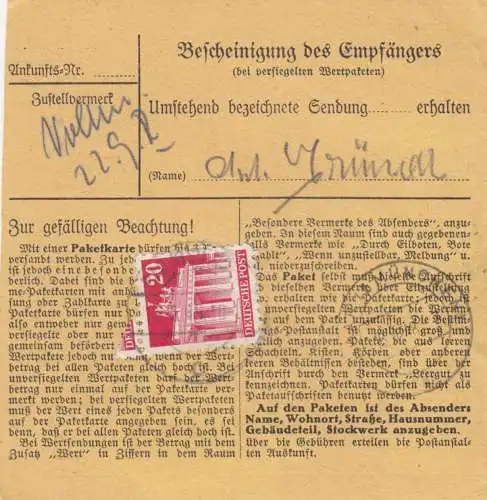 BiZone Paketkarte 1948: Bad Kissingen nach Eglfing-Haar, Heil- u. Pflegeanstalt