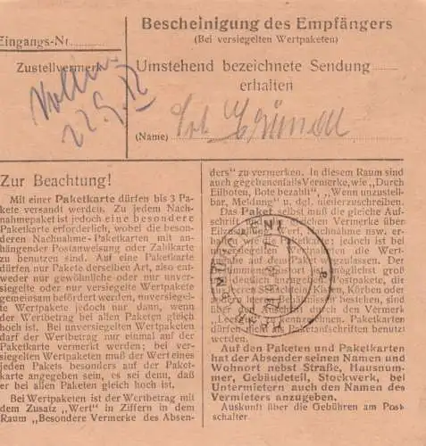 BiZone Paketkarte 1948: Bad Aibling nach München-Haar, Ausweich-Krankenhaus