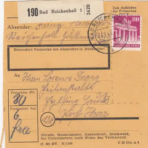 BiZone Paketkarte 1948: Bad Reichenhall nach Eglfing, Anstalt