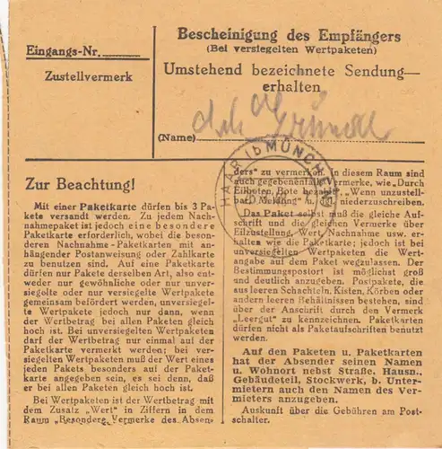 BiZone Paketkarte 1948: Bad Reichenhall nach Eglfing, Anstalt