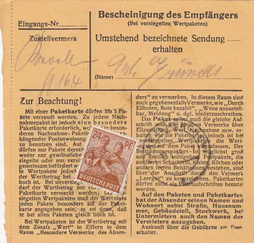 Carte de paquet 1948: Schnaitsee après Haar b. Munich
