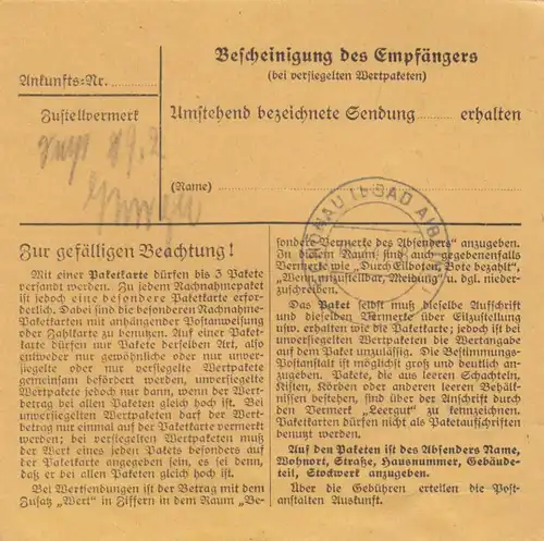 Paketkarte 1947 Wuppertal-Cronenberg nach Antersau/Schönau über B.Aibling