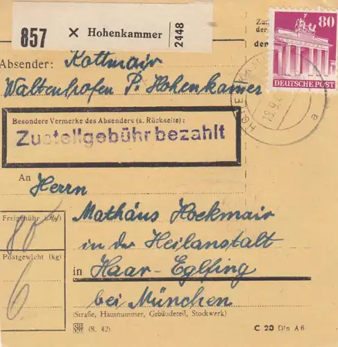 BiZone Paketkarte: Hohenkammer nach Haar-Eglfing, Heilanstalt