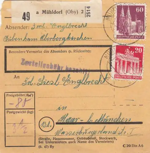 BiZone Paketkarte 1948: Mühldorf nach Haar bei München