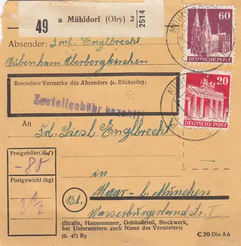 Carte de paquet BiZone 1948: Mühldorf a Haar bei Munich