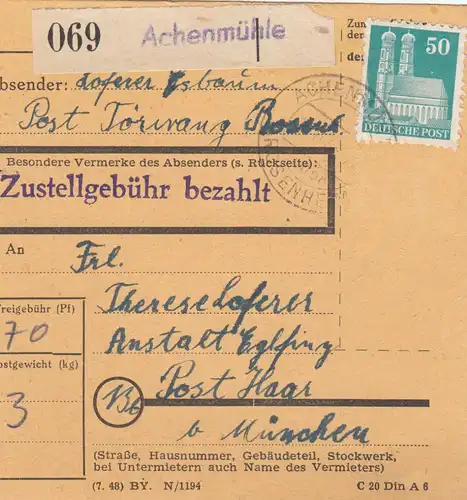 Carte de paquet BiZone: Achenmühle selon établissement Eglfing, cheveux