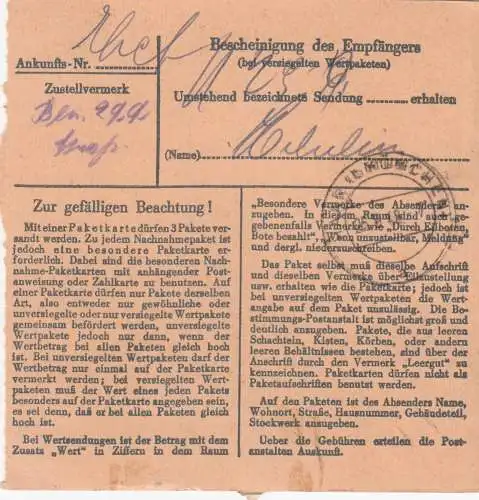 BiZone Paketkarte 1949: Ameln nach Haar München