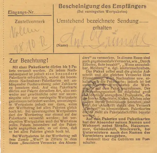Carte de paquet BiZone 1948: Munich 9 après Haar, Heil- &amp; Hättenanstalt
