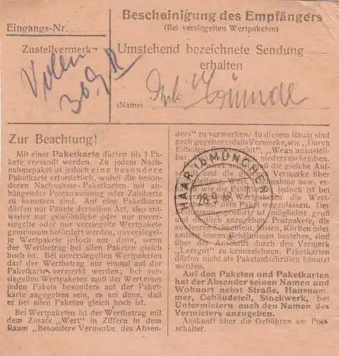 BiZone Paketkarte 1948: Lauterhofen nach Eglfing, Pflegeheim