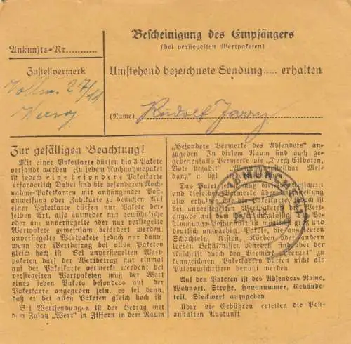 BiZone Paketkarte 1948: Tschirn nach Haar b. München