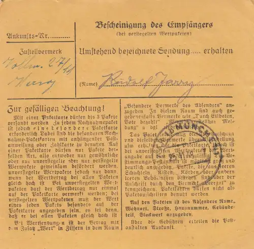 Carte de paquet BiZone 1948: Tschirn après Haar b. Munich