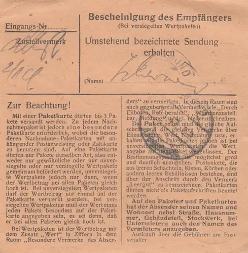 Carte de paquet BiZone 1948: Eckersmühlen à Gmund am Tegernsee