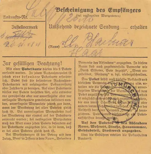 BiZone Paketkarte 1948: Nörten-Hardenberg nach Haar bei München
