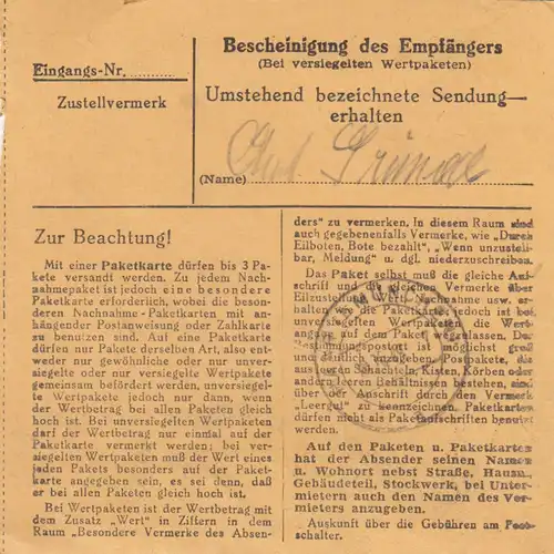 Carte de paquet BiZone 1948: Garmisch-Patenkirchen vers Munich-Haar
