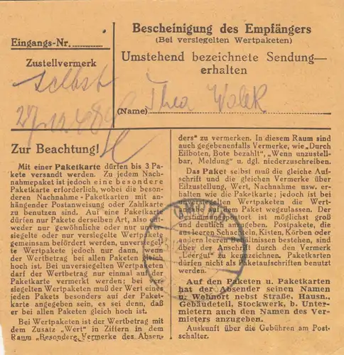 Carte de paquet BiZone 1948: Dillingen après Moosrain