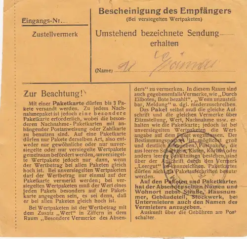 Carte de paquet 1948: Altenmarkt après Eglfing