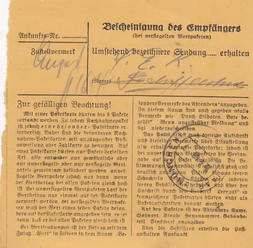 Carte de paquet 1948: Kraiburg vers Munich Haar