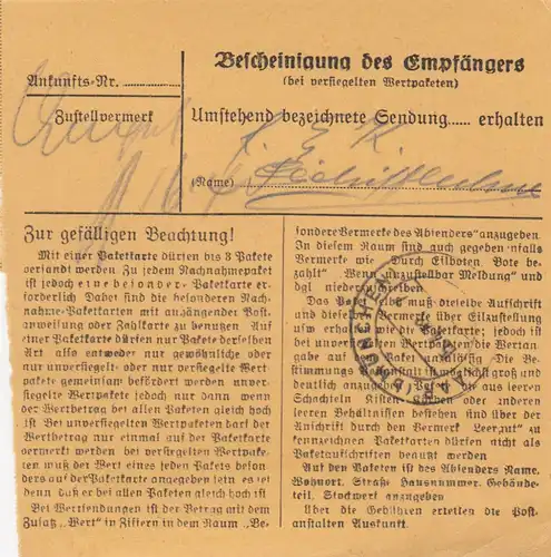Paketkarte 1948: Kraiburg, Novoplast, nach München Haar