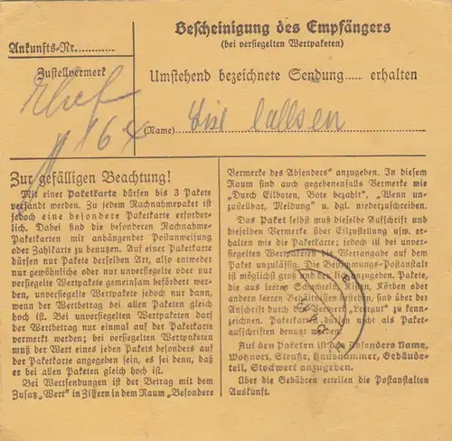 Paketkarte 1948: Hof (Saale) nach Haar bei München